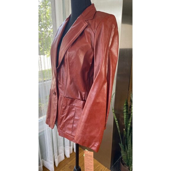 Vintage 70s leather jacket, rust brown, new with original tag, Opera, size 2 - Picture 3 of 10